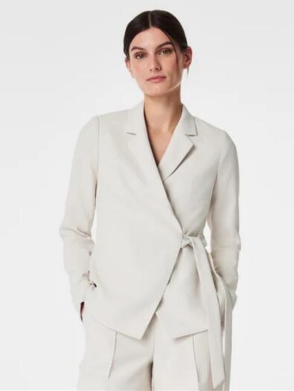 SPANX Wrap Opacity Blazer Minimalist Tie Lined Bone Cream Off-White Medium